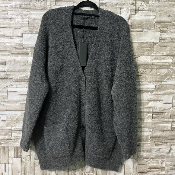 Jenni Kayne Boucle Cocoon Cardigan Dark Gray Alpaca-Blend Size Medium - Picture 1 of 8